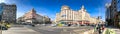 BUDAPEST, HUNGARY - MARCH 30, 2019: Ancient majestic buildings along Rakoczi Ut on a sunny spring day