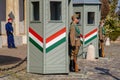 Budapest, Hungary, March 22 2018: Armed presidential guard on the Buda Hill near the residence of the president of