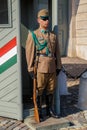 Budapest, Hungary, March 22 2018: Armed presidential guard on the Buda Hill near the residence of the president of