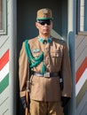 Budapest, Hungary, March 22 2018: Armed presidential guard on the Buda Hill near the residence of the president of