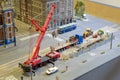 Budapest, Hungary - March 25, 2018: Miniversum museum. Miniature workers standing front at construction site