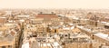 Budapest Hungary March 2018. Panoramic view of the European city roofs of the chimney top view of the panoramic view covered in
