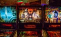 Budapest, Hungary - March 25, 2018: Pinball game museum. Pinball machine table close up view of retro vintage ball