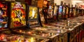 Budapest, Hungary - March 25, 2018: Pinball game museum. Pinball machine table close up view of retro vintage ball