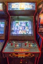 Budapest, Hungary - March 25, 2018: Pinball game museum. Pinball machine table close up view of retro vintage ball