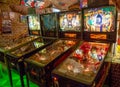 Budapest, Hungary - March 25, 2018: Pinball game museum. Pinball machine table close up view of retro vintage ball Royalty Free Stock Photo