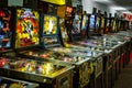 Budapest, Hungary - March 25, 2018: Pinball museum. Pinball table close up view of vintage machine Royalty Free Stock Photo