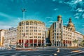 BUDAPEST, HUNGARY-MAY 04, 2016: Beautiful landscape and urban view of the Budapest, one of  beautiful city: street`s, peoples on Royalty Free Stock Photo