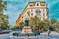 BUDAPEST,HUNGARY-MAY 04,2016: Beautiful landscape and urban view of the Budapest, one of  beautiful city: street`s, peoples on Royalty Free Stock Photo