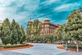 BUDAPEST, HUNGARY-MAY 04, 2016 :Beautiful landscape and urban view of the Budapest, people on streets, buildings, square Royalty Free Stock Photo