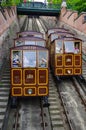 Budapest Castle hill funicular with vintage carriages. Hungary Royalty Free Stock Photo