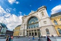 BUDAPEST, HUNGARY - MAY 2017: Budapest Keleti railway station. Hungarian: Budapest Keleti palyaudvar opened in 1884 Royalty Free Stock Photo