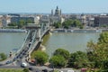 Chain bridge on Danube river. Urban landscape panorama of the hungarian city