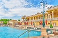 BUDAPEST, HUNGARY- MAY 05,2016: Courtyard of Szechenyi Baths, Hungarian thermal bath complex and spa treatments.