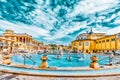 BUDAPEST, HUNGARY- MAY 05,2016: Courtyard of Szechenyi Baths, Hungarian thermal bath complex and spa treatments