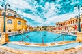 BUDAPEST, HUNGARY- MAY 05,2016: Courtyard of Szechenyi Baths, Hungarian thermal bath complex and spa treatments