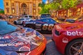 BUDAPEST, HUNGARY-MAY 05,2016: Exhibition of sports cars in front of the Basilica of St.Stephen Basilica in Budapest at evening.