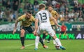 Budapest, Hungary - May 7, 2022. MTK Budapest winger Zalan Vancsa against Ferencvaros defender Endre Botka during Hungarian OTP