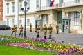 Budapest, Hungary - May 2019: Soldiers guarding residence of president of Hungary