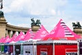 Start point pink team tents for the Giro d`Italia bicycle race in Budapest, Hungary