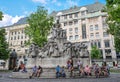 Budapest, Hungary - May 26, 2018: Statue of poet Mihaly Vorosmarty at Vorosmarty Square, a public square in the Budapest city cent