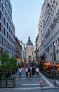 View at the pedestrian zone in front of Saint Stephen\'s basilica in Budapest in Hungary Royalty Free Stock Photo