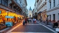 View at the pedestrian zone in front of Saint Stephen\'s basilica in Budapest in Hungary Royalty Free Stock Photo