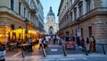 View at the pedestrian zone in front of Saint Stephen\'s basilica in Budapest in Hungary Royalty Free Stock Photo