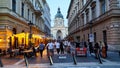View at the pedestrian zone in front of Saint Stephen\'s basilica in Budapest in Hungary Royalty Free Stock Photo