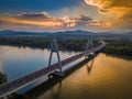 Budapest, Hungary - Megyeri Bridge over River Danube at sunset with beautiful sky Royalty Free Stock Photo