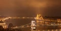 Budapest, Hungary by night - Chain bridge, Hungarian Parliament Building and Margaret bridge Royalty Free Stock Photo