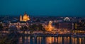 Budapest, Hungary. Night view on Parliament building over delta of Danube river. Royalty Free Stock Photo