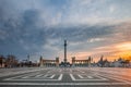 Budapest, Hungary - No people and tourists on the totally empty Heroes` Square on a morning day during 2020 Coronavirus disease Royalty Free Stock Photo