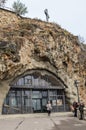 Budapest, Hungary - Nov 6, 2019: Entrance to the Gellert Hill Cave Church, Sziklatemplom. Rock Church in the Hungarian capital