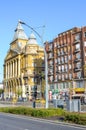 Budapest, Hungary - Nov 6, 2019: Historical buildings in the center of the Hungarian capital city on a vertical photo. Road and Royalty Free Stock Photo