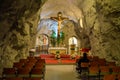 Budapest, Hungary - Nov 6, 2019: Interior of the Gellert Hill Cave Church, Sziklatemplom. Rock Church in the Hungarian capital.