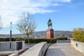 Budapest, Hungary - Nov 6, 2019: Park near Buda Castle with a horseman statue of Artur Gorgei, spelled Gorgey sometimes. Hungarian