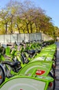 Budapest, Hungary - Nov 6, 2019: Public green bicycles for rental in the centre of the Hungarian capital city. Bike-sharing. Eco- Royalty Free Stock Photo