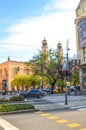 Budapest, Hungary - Nov 6, 2019: Road in the center of the Hungarian capital. Dohany Street Synagogue, the largest synagogue in