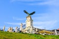 Budapest, Hungary - Nov 6, 2019: Statue of the Turul bird on the Royal Castle. Mythological bird of prey mostly depicted as a hawk