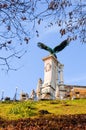 Budapest, Hungary - Nov 6, 2019: Statue of the Turul bird on the Royal Castle. Mythological bird of prey mostly depicted as a hawk