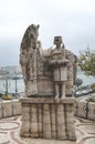 Budapest, Hungary - Nov 6, 2019: Szent Istvan Kiraly, Saint Stephen statue on the Gellert Hill. The city along the Danube river in