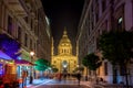 Budapest, Hungary 11 November 2018 - Night view of St. Stephen`s Basilica Royalty Free Stock Photo