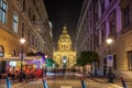 Budapest, Hungary 11 November 2018 - Night view of St. Stephen`s Basilica Royalty Free Stock Photo