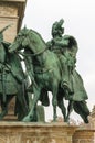 BUDAPEST, HUNGARY-NOVEMBER: Statue made of bronze of old Magyar hero on horseback at Heroes