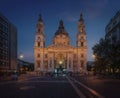 St. Stephen`s Basilica at night - Budapest, Hungary Royalty Free Stock Photo