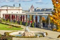 Budapest, Hungary - October 2021: Castle Garden Bazaar Varkert Bazar at Royal palace of Buda in autumn with Hungarian parliament Royalty Free Stock Photo