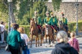 Horseguards and tourists in Budapest Royal Palace