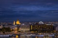 Budapest, Hungary - 10 of October 2019: Night panorama of Budapest with ferris wheel Budapest Eye, Intercontinental hotel and Royalty Free Stock Photo