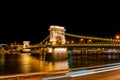 A night view of Szechenyi Chain Bridge over the Danube River in Budapest. Royalty Free Stock Photo